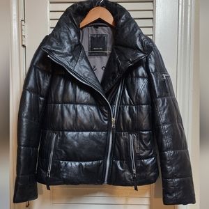 Mauritius 100% lamb leather puffer black jacket